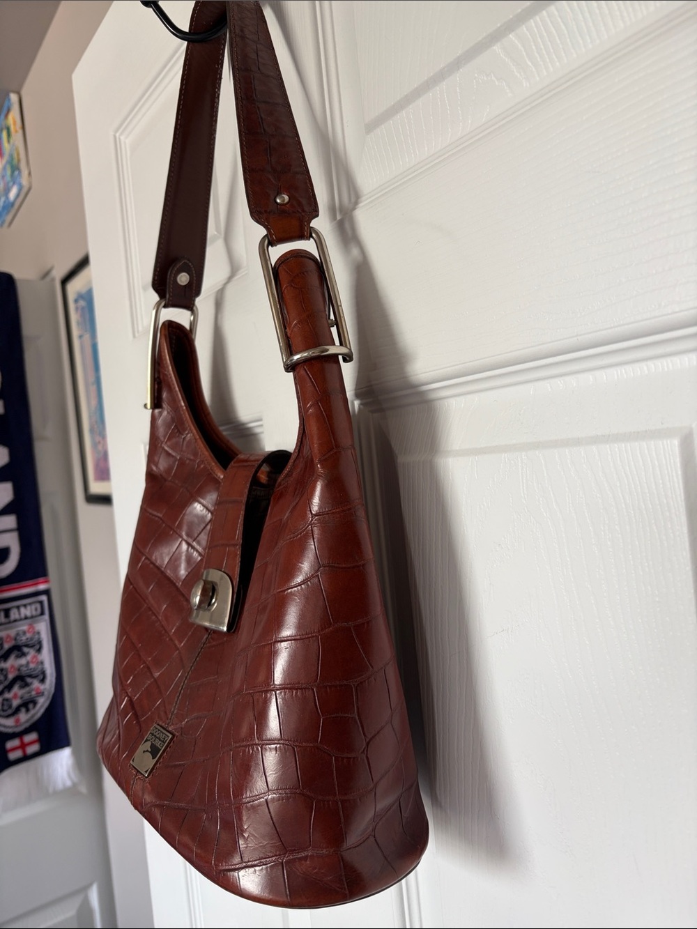 Dooney & Bourke Dark Brown Croc-Embossed Leather Shoulder Bag - Picture 2 of 14